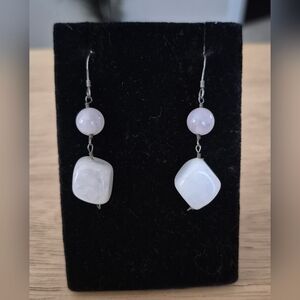 Vintage Rose Quartz Dangle Earrings Sterling Silver Wire Wrapped